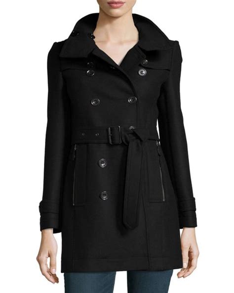 burberry brit wool-blend zip-pocket trench coat black|Burberry Wool Coats for Women .